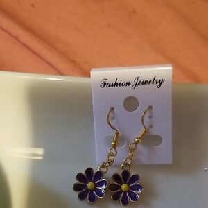 Purple and Gold Flower Earrings